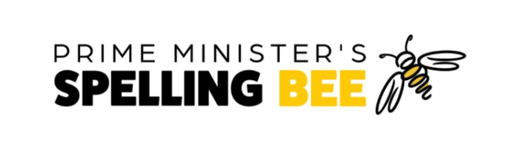 Logo for the Prime Minister’s Spelling Bee featuring a stylised bee illustration next to the word BEE, which is in yellow text. Perfect for Year 5 pupils, the other words are in black on a white background.